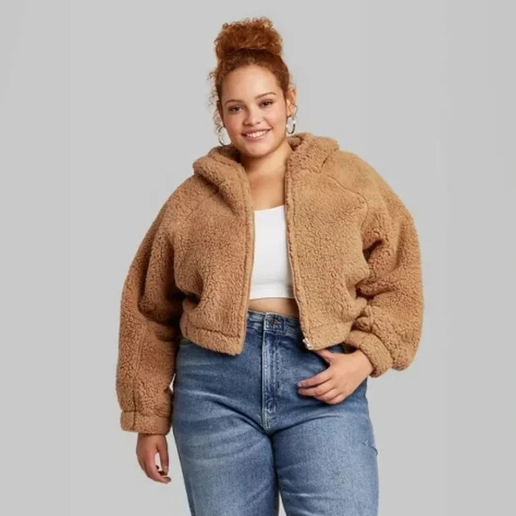 Wild Fable Faux Shearling Full Zip-Up Sweatshirt, Color Light Brown Size M/L - Picture 1 of 14